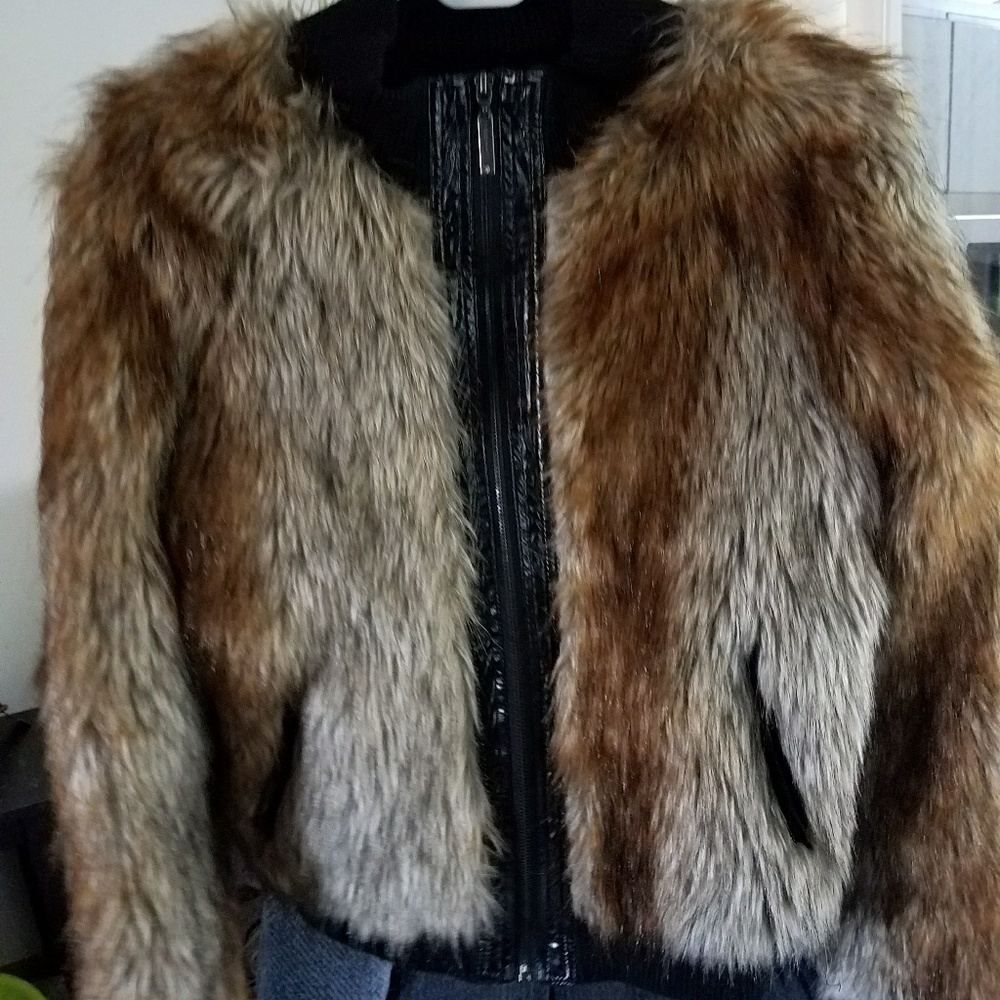 Brown fur zip-up jacket